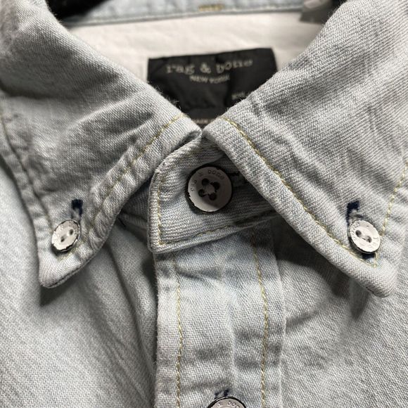 Rag & Bone Fit 3 Denim Button Shirt Light Wash Mens Size 2XL XXL - Picture 6 of 16